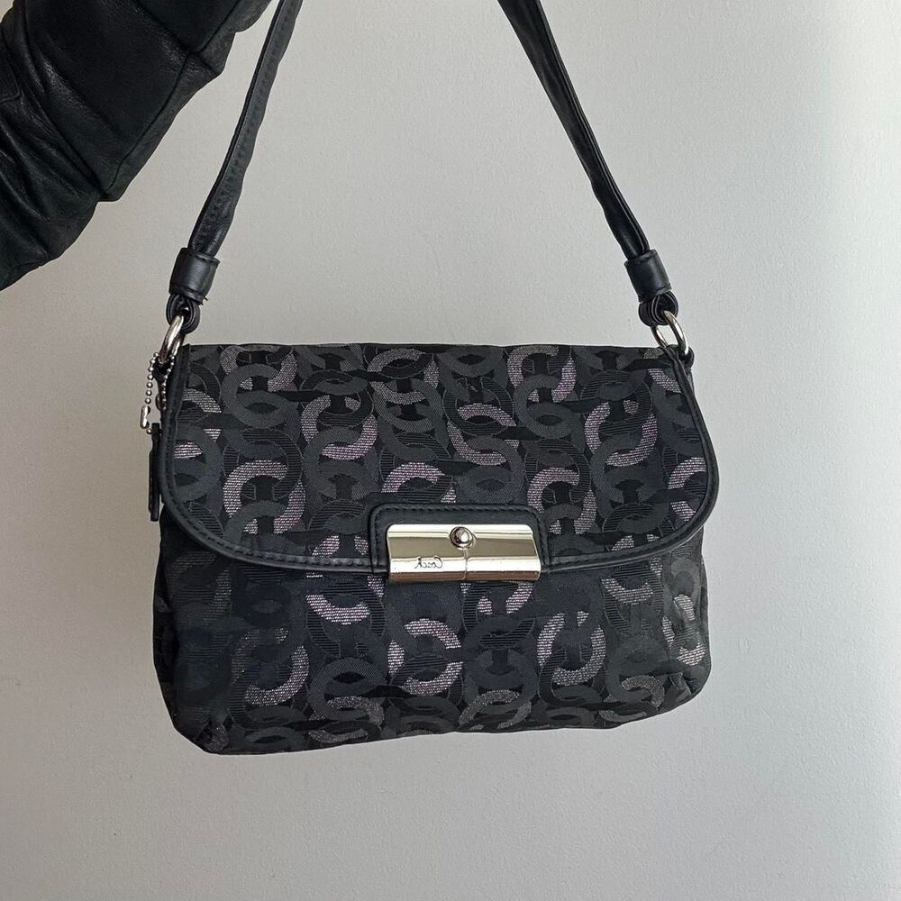 Coach Vintage Y2K Black Signature Canvas and Leather Shoulder Bag